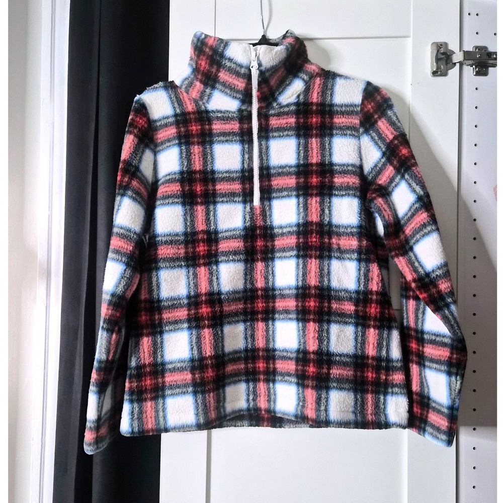 J.Crew Womens Plaid Quarter Zip Pullover Red White Black Size XS
